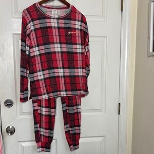 PINK Victoria's Secret Red & Black Plaid Pajama Set flannel